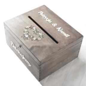 Pudełko na koperty - koronkowe serce księgi gości biala konwalia - drewno, eko