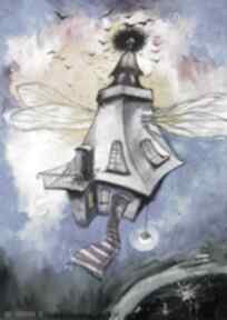 "dom północnej czarownicy" akwarela artystki adriany laube - baśniowy obraz, fantasy pokoik