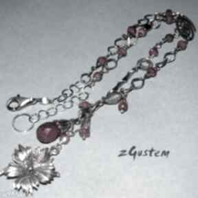 Rubinowy naszyjnik bijoux by marzena bylicka rubin, kwiat, oksydowane, srebro, stylowe