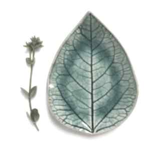 Turkusowy dekoracyjny listek ceramika ana talerzyk liść, organiczny, ceramiczny naturalny