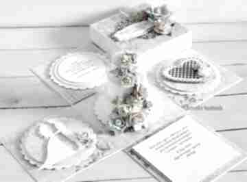 Ślubny exploding box z tortem - na zamówienie scrapbooking kartki vairatka handmade, prezent