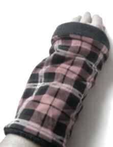Mitenki w kratkę ciepłe rękawiczki ruda klara rękawiczki