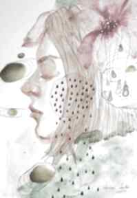 "w środku" obraz na papierze A2 artystki adriany laube art A2, kwiat, surrealizm, twarz