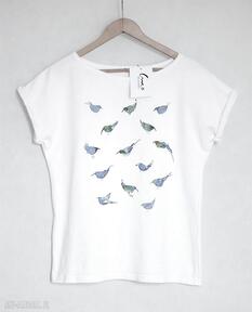 Ptaki koszulka bawełniana biała L xl bluzki gabriela krawczyk, nadruk, t-shirt