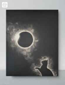 Zaćmienie olej na płótnie 40x50 minimalistyczny kot kkjustpaint słońca, złoty obraz, plakat