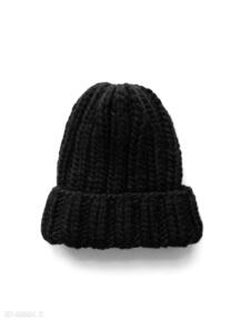 Pomysły na prezenty? Gruba wełniana czarna beanie 100% wełna handmade gangsta knit czapka