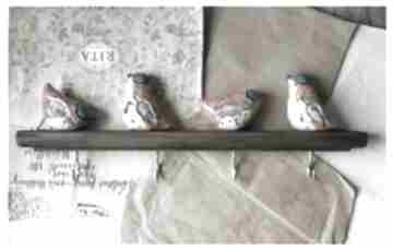 Wiesza z karminowymi ptaszkami 35 cm ceramika wylęgarnia pomysłów, ptaszki, wieszak, drewno