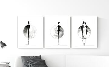 Zestaw 3 grafik 30x40 cm wykonanych ręcznie, abstrakcja, elegancki minimalizm art krystyna