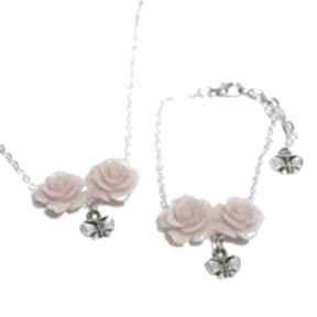 Komplet 2 - róża pudrowy róż motyl koral naszyjniki lili arts, bransoletka, biżuteria