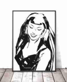 Czarno biały plakat z dziewczyną, pop art, obrazek 30x40, minimalizm grafika A3 plakaty