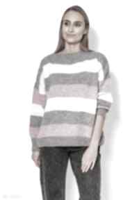 Oversize'owy sweter w paski - swe299 szary róż ecru mkm swetry, damski, w kolorowy