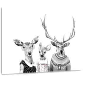 Nowoczesny drukowany na płótnie - 120x80 cm rodzina jeleni z córką 02613 ludesign gallery