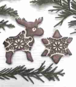 Reniferek i gwiazdka magnesy dekoracje świąteczne ceramika ana