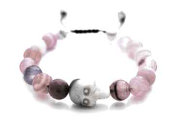 Bransoletka 'pink&agat" js jewelery róż, czaszka, sznurek