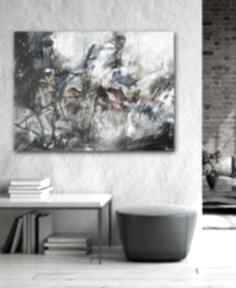 Flowers in the mist - nowoczesny obraz 100x150 cm bleuet art abstrakcja, na płótnie, ręcznie