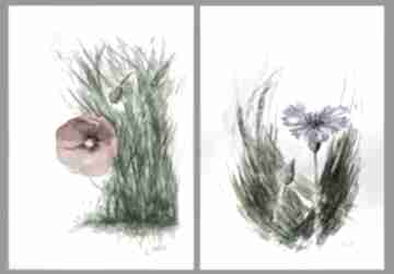 Letnie klimaty, dwie akwarele A4 joannatkrol chabry, łąka - polne kwiaty