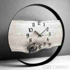 Drewniany zegar w stalowej obręczy średnica 50 cm 100% personalizacja nowoczesny ścienny zegary