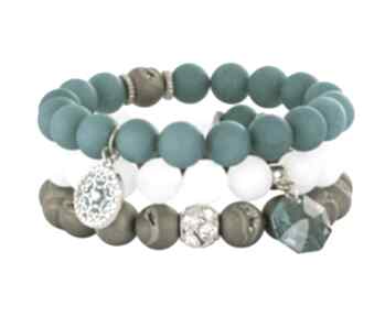 Mat turquoise white old gold set jadeit agat swarovski zestaw