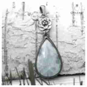 Larimar i srebro oksydowane - wisior dwuelementowy 1552 chile art i, z larimarem, w srebrze