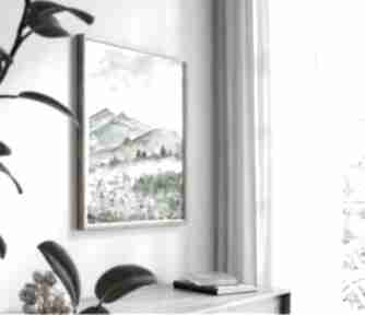 Widok na 50x70cm małgorzata domańska akwarela, plakaty, sztuka, góry, kwiat, dom