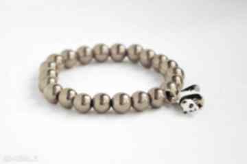 Bracelet by sis: panda w złotych kamieniach kamienie, prezent, hematyt, charms, złoto
