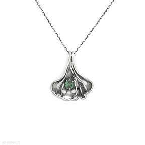 Srebrny miłorzębu z cyrkonią naszyjniki ladyc liść, biżuteria ginkgo, zielony kryształek