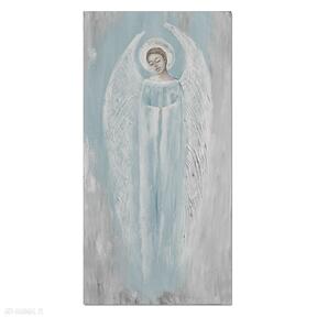Anioł błękitny, obraz malowany na płótnie aleksandrab, z aniołem, stróż, ręcznie