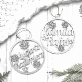 Pomysł na świąteczne prezenty! Bombki - 2 imiona dekoracje biala konwalia ze sklejki, drewniane