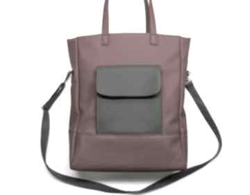 Shopper bag - bordo i dodatki grafitowe na ramię torebki niezwykle elegancka, nowoczesna