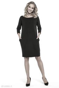 Luźna sukienka z kieszeniami, t247, czarny tessita, szeroki, fason