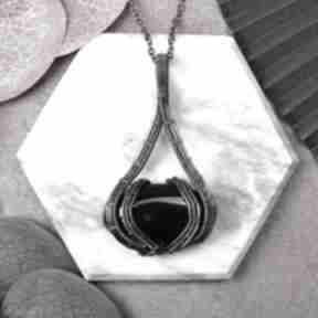 Miedziany wisiorek wire wrapping z czarnym onyksem #429 metal earth wisior, amulet wiedźmy