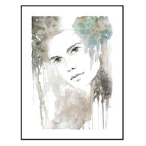 Kobieta, twarz akwarela, oryginalny plakat 50x70 cm 1a plakaty aleksandrab, salon, dekoracja