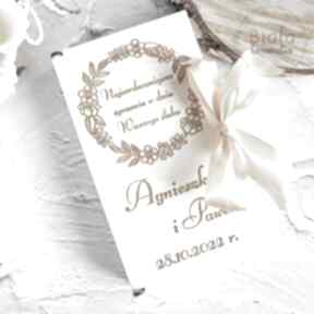 Drewniane pudełko na pieniądze 2 z wstążką zaproszenia biala konwalia prezent na ślub - kartka