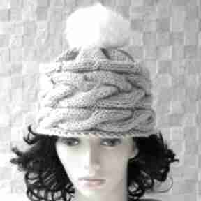 Ręcznie robiona z pomponem alba design czapka, pompon, zima, oversize, gruba, fashion