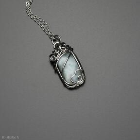 Wisiorek larimar, wire wrapping stal chirurgiczna błękitny wisiorki agata rozanska