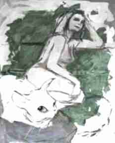 "kot tu jest, a ona nie" obraz akrylowy na płótnie 100x80cm artystki adriany laube art akt