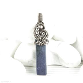 Wisiorek wire wrapping z lapis lazuli wisiorki blue pearl art, długi, miedziany biżuteria