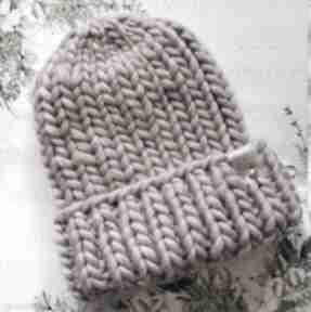 zimowa beanie z chmurki na drutach, gruba czapka, wool wełna peruwiańskaw