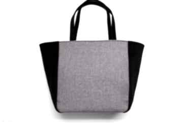 Shopper bag worek - tkanina fiolet i czarna na ramię torebki niezwykle elegancka, nowoczesna