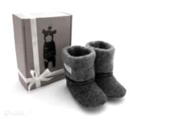Bambosze handmade wełna ciemny szary buciki mimi monster, papcie, prezent, ciepłe