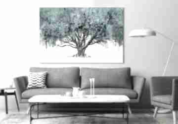 Obraz do salonu drukowany na płótnie z drzewem w odcieniach turkusu 02608 ludesign gallery