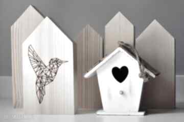 w stylu - zestaw z ptakiem wooden love domki, domek, dekoracje, skandynawski, drewniany, drewna