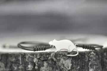 srebro 925 pozłacane pasją i pędzlem szczur - bransoletka sznurkowa, gryzoń, ze szczurem