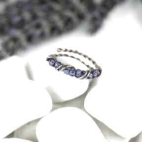 Regulowany pierścionek z toho blue pearl art wire wrapping - miedziany, biżuteria na prezent