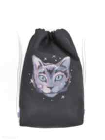 Plecak worek kosmiczny kot kosmos torba uszyty czarnego drelichu