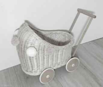 Wózek wiklinowy pchacz dla lalek z pościelą biały zabawki kosze, pierwsze urodziny