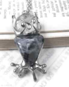 Naszyjnik: granatowa sowa z sodalitem wisiorki witrażka wisiorek, kamieni, sodalit, kryształ