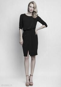 Sukienka, suk109 czarny lanti urban fashion asymetryczna, casual, rozcięcie, kieszeń