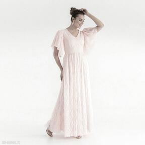 Sukienka 14 ss 2021 paweł kuzik koronkowa, pudrowa, zwiewna, delikatna, romantyczna, lekka