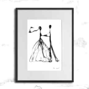 Autorska z ramą - para maja gajewska czarno biała, na ślub, prezent ślubny, oryginalna grafika